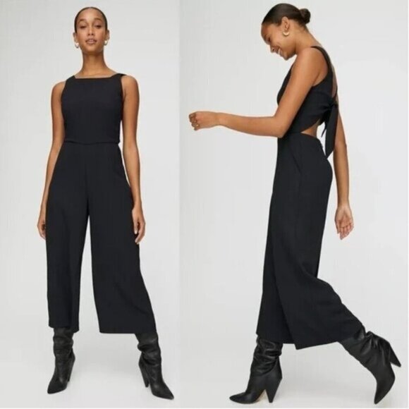 Aritzia Pants - Aritzia Wilfred Ecoulement Open Tie Back Linen Jumpsuit Black sz 2